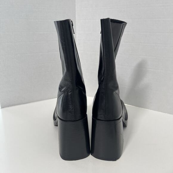 ASOS Leather Boots Womens 8 Mid Calf Chunky Square Toe Y2K Goth Gore NEW - Picture 5 of 13